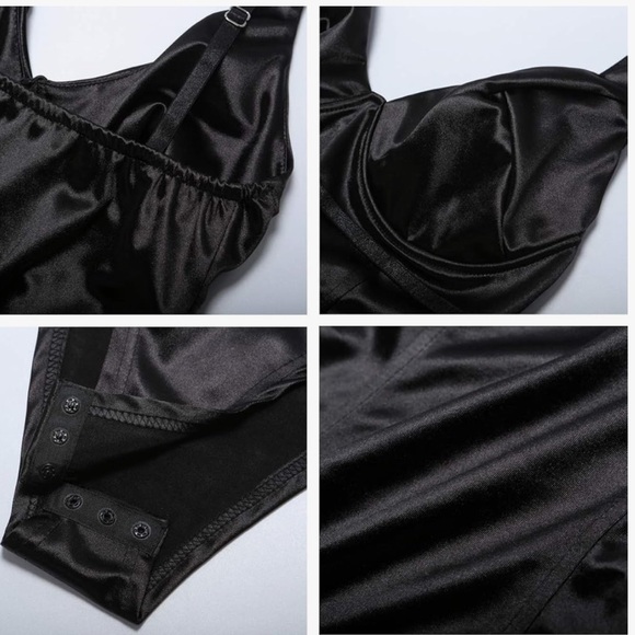 New- Women's Sexy Deep V Neck Shiny Thong Bodysuit Tank Tops with Underwire - Picture 4 of 5